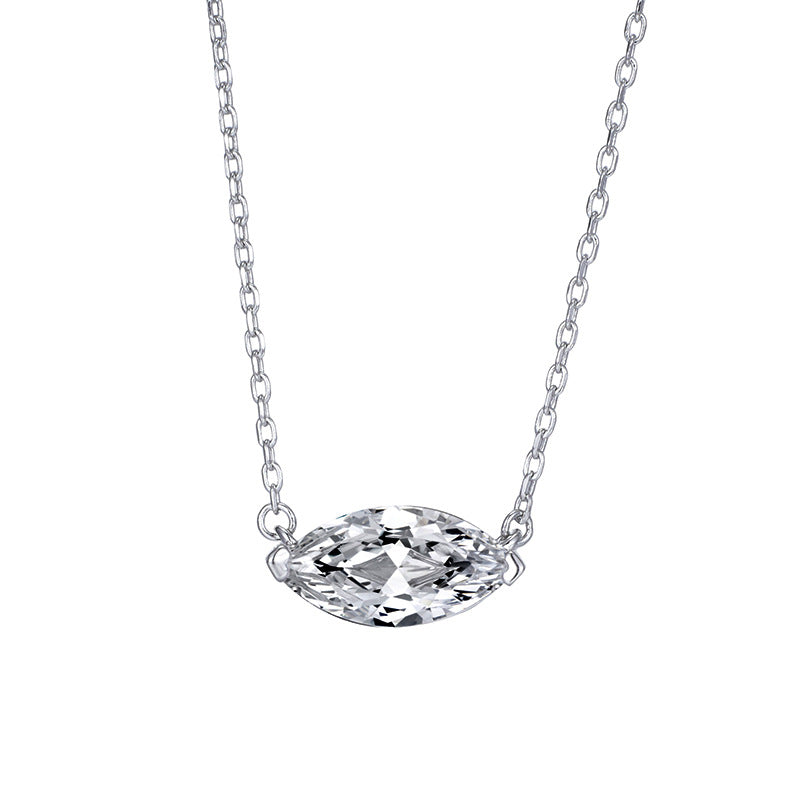 Hot New Product S925 Sterling Silver Marquise Zircon Necklace Women's Trendy Simple Stacked Clavicle Chain