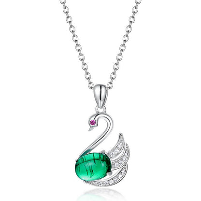 Regal Swan: Shimmering Lab-Grown Emerald Swan Necklace | 925 Silver
