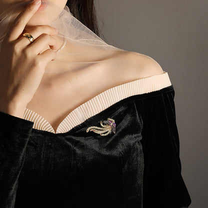 Exquisite Gold Purple Phoenix Diamond Animal Brooch