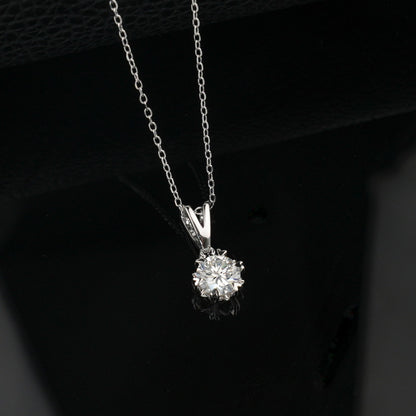 1 Carat Round Lab-Grown Diamond Heart 6-Prong Necklace - S925 Silver