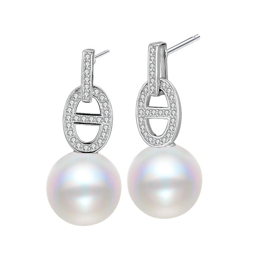 925 Sterling Silver Australian White High-luster Shell Pearl Pig Nose Stud Earrings - Unique and Trendy Design for Women