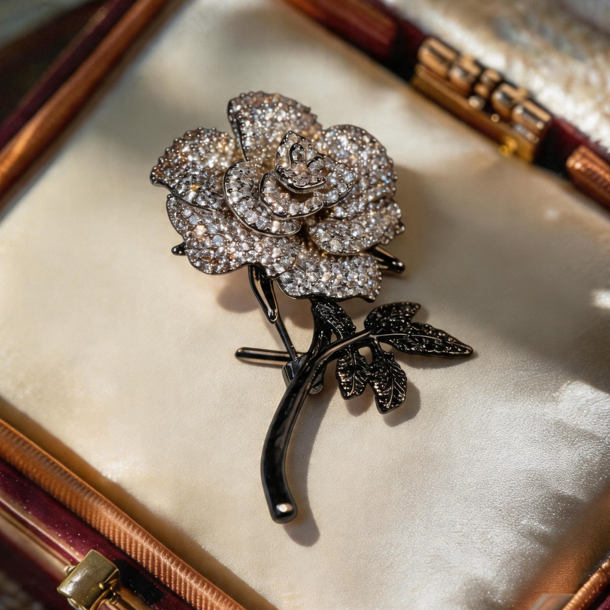 Copper Zircon White Rose Brooch