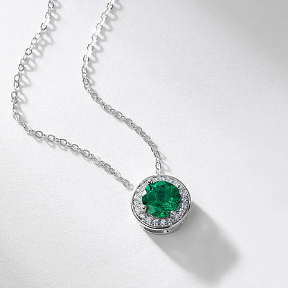 Geometric Radiance: Full-Pavé Circular Lab-Grown Emerald Necklace | 925 Silver