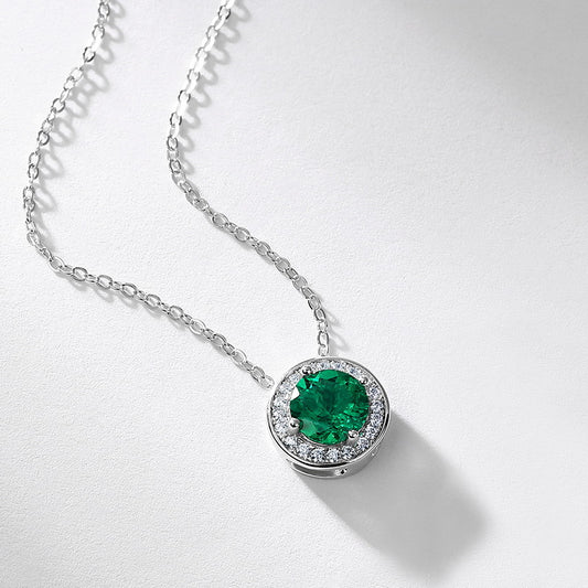 Geometric Radiance: Full-Pavé Circular Lab-Grown Emerald Necklace | 925 Silver