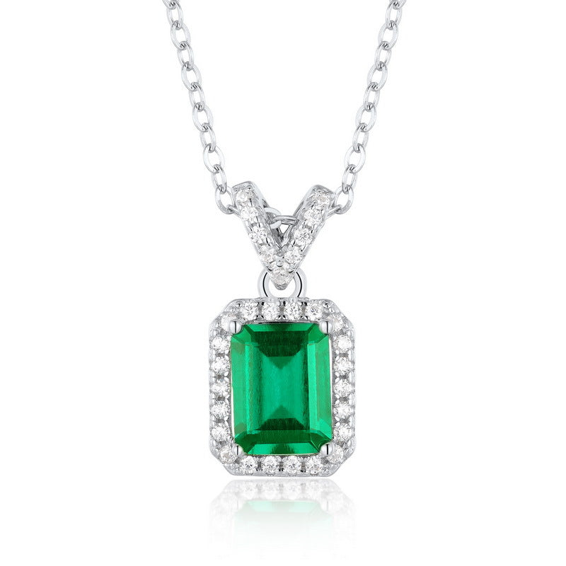 Dapaza Modernist Geometric Lab-Grown Emerald Pendant | Luxury S925 Silver