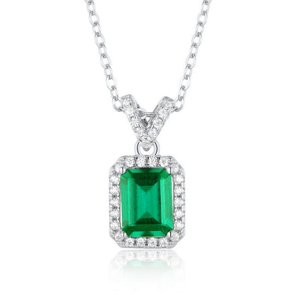 Dapaza Modernist Geometric Lab-Grown Emerald Pendant | Luxury S925 Silver
