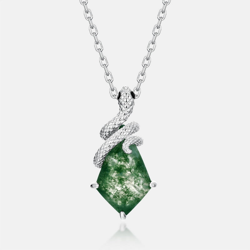 Snake Moss Agate Pendant Necklace | S925 Sterling Silver