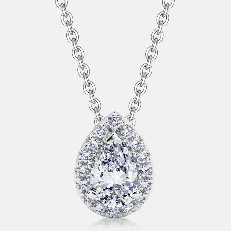 Pear Shape D Color VVS1 Lab Grown Diamond Pendant Necklace in 925 Sterling Silver
