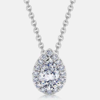 Pear Shape D Color VVS1 Lab Grown Diamond Pendant Necklace in 925 Sterling Silver