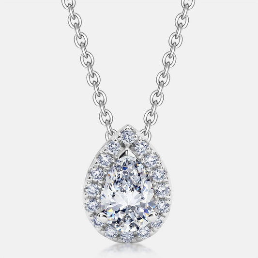 Pear Shape D Color VVS1 Lab Grown Diamond Pendant Necklace in 925 Sterling Silver