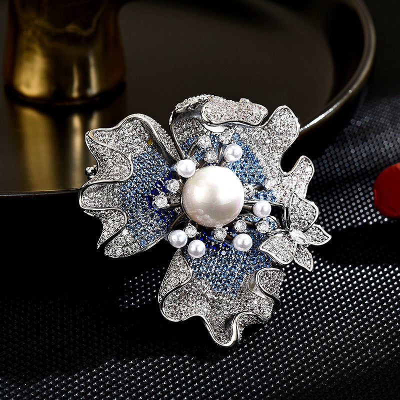 Dapaza Pearl Flower Full Diamond Zircon Brooch