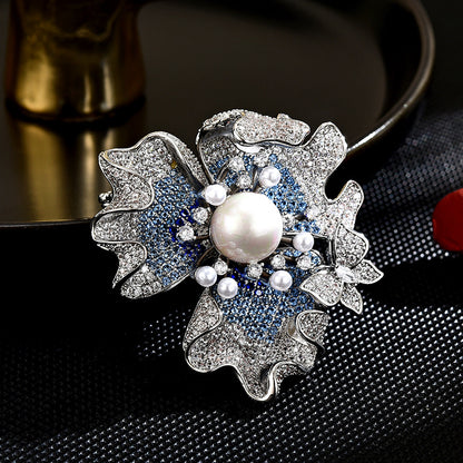 Dapaza Pearl Flower Full Diamond Zircon Brooch