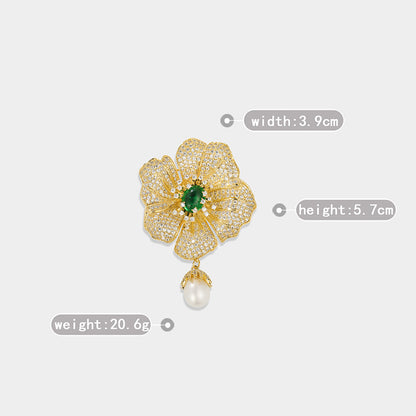 Chalcedony Natural Freshwater Pearl Camellia Brooch