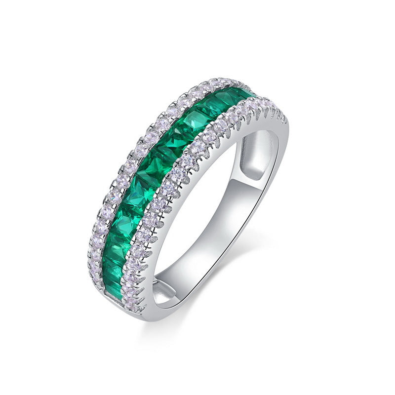 Invisible-Set Lab-Grown Emerald Ruby Sapphire Ring - S925 Sterling Silver