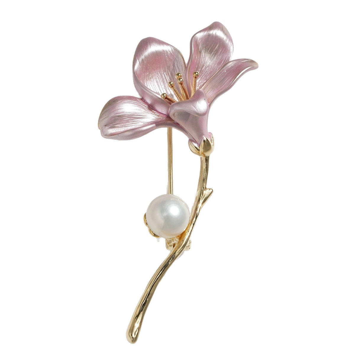 Dapaza Natural Freshwater Pearl Enamel Magnolia Brooch