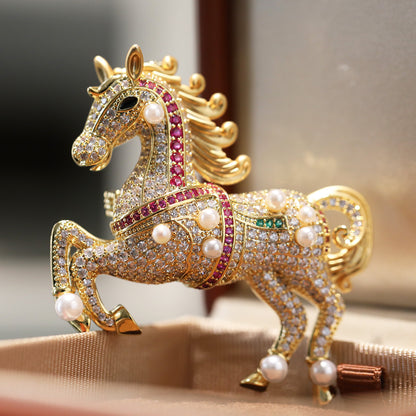 Colorful Natural Pearl Year of the Horse Brooch