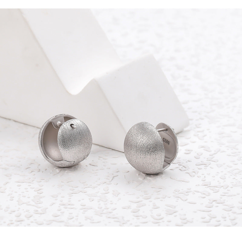 New S925 Sterling Silver Fashion Round Brushed Earrings