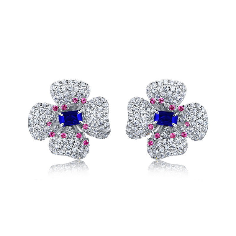 Blossom Radiance: Flower Lab-Grown Gemstone Stud Earrings | 925 Silver | Dapaza