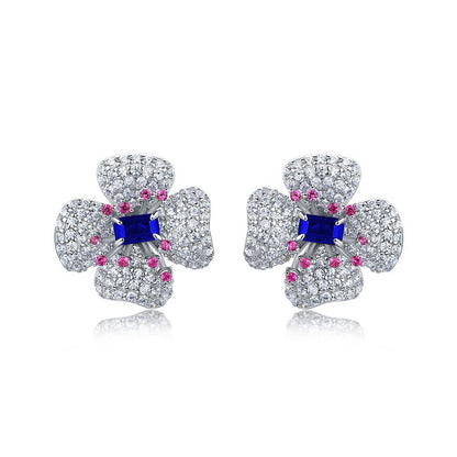 Blossom Radiance: Flower Lab-Grown Gemstone Stud Earrings | 925 Silver | Dapaza