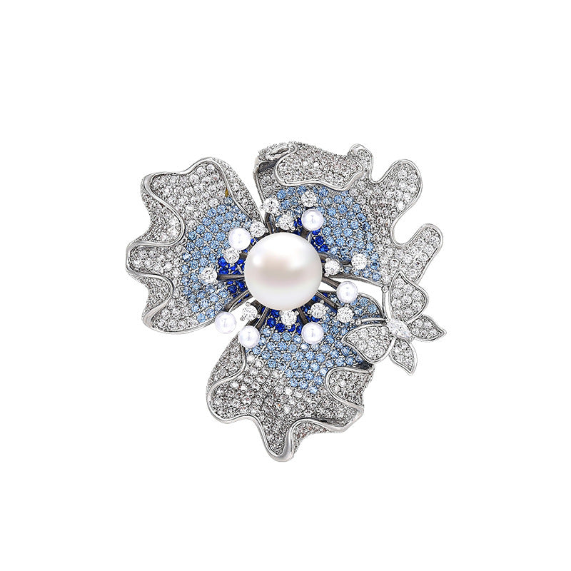 Dapaza Pearl Flower Full Diamond Zircon Brooch