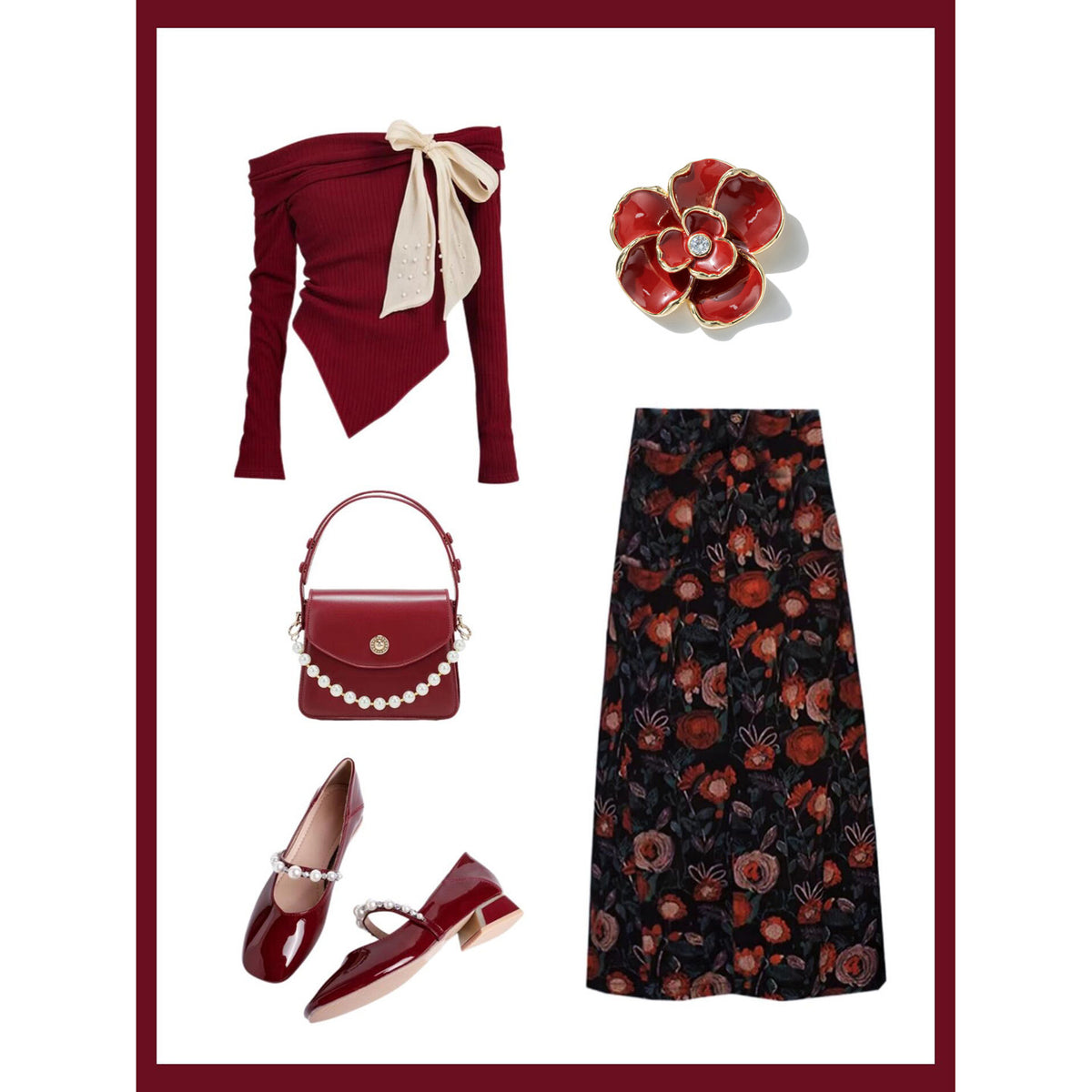 Stylish Red Peony Brooch with Diamonds