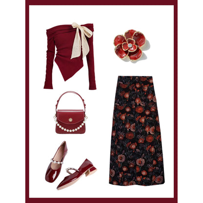 Stylish Red Peony Brooch with Diamonds