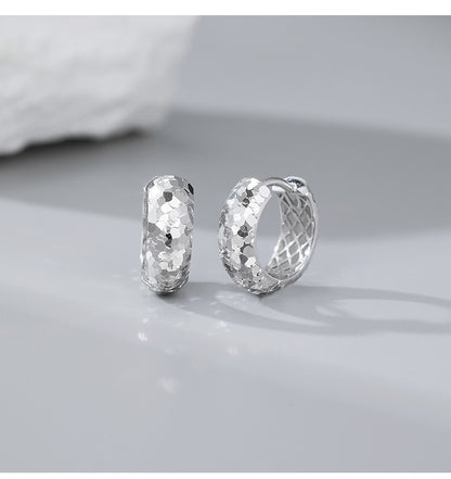 S925 Sterling Silver Crushed Ice Design Personalized Light Luxury Sparkling Hoop Earrings