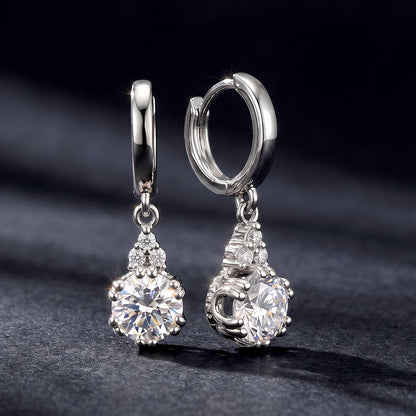 Vintage 1.79CTW HPHT Round Lab Grown Diamond Huggie Dangle Earrings | S925 Sterling Silver Crown Drop Hoop Earrings for Women - Dapaza
