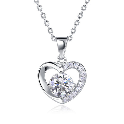 Hollow Heart Lab-Grown Diamond Pendant Necklace - S925 Sterling Silver