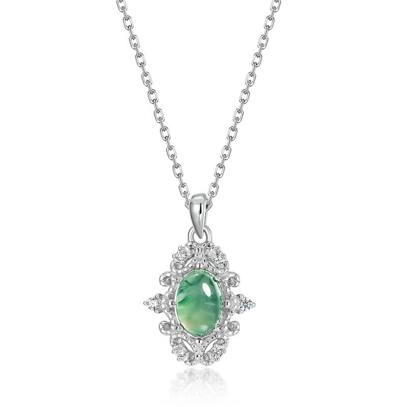 Vintage Moss Agate Pendant Necklace | S925 Sterling Silver