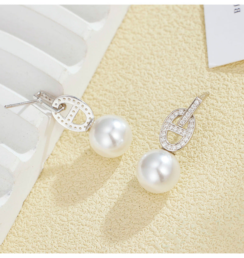 925 Sterling Silver Australian White High-luster Shell Pearl Pig Nose Stud Earrings - Unique and Trendy Design for Women