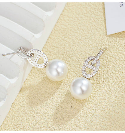 925 Sterling Silver Australian White High-luster Shell Pearl Pig Nose Stud Earrings - Unique and Trendy Design for Women
