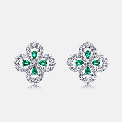 Lab-Grown Emerald Four-Leaf Clover Jewelry Set - S925 Sterling Silver