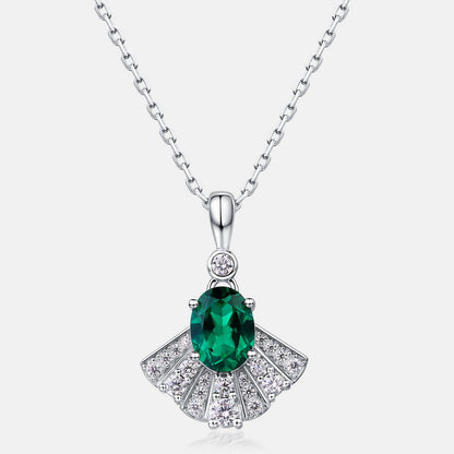 Dapaza Fan-Shaped Lab-Grown Emerald Pendant Necklace | S925 Sterling Silver