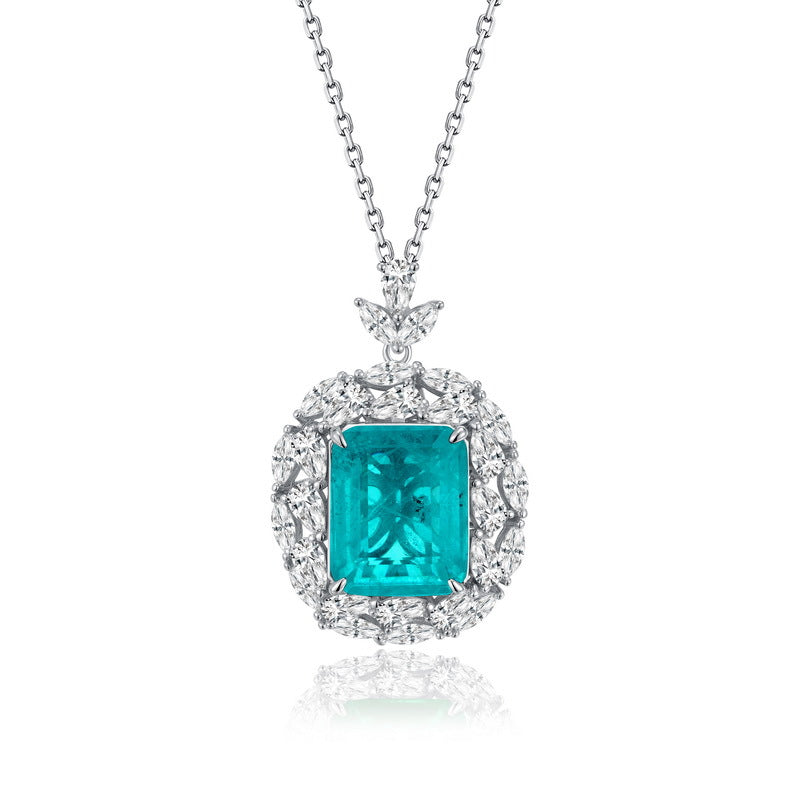Tropical Radiance: Paraiba-Blue Lab-Grown Emerald Pendant Necklace | 925 Silver | Dapaza