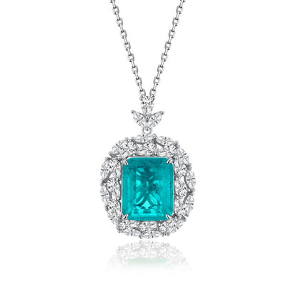 Tropical Radiance: Paraiba-Blue Lab-Grown Emerald Pendant Necklace | 925 Silver | Dapaza