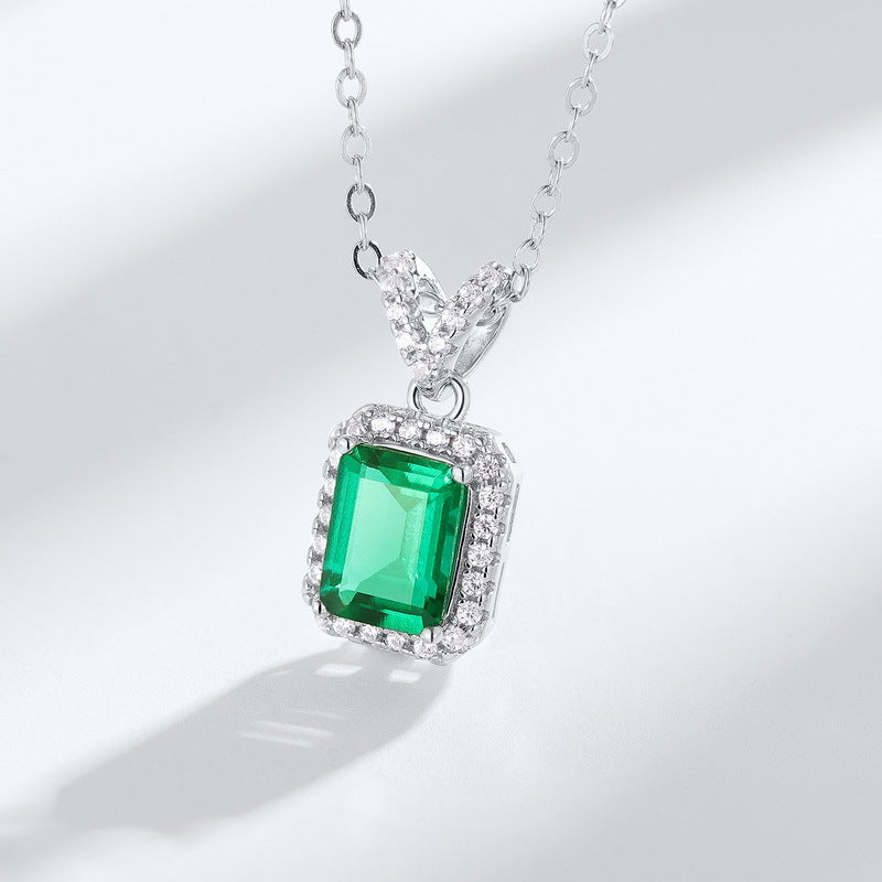 Dapaza Art Deco Geometric Lab-Grown Emerald Necklace | S925 Sterling Silver