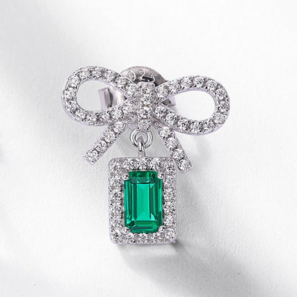 Dapaza Bow-Knot Lab-Grown Emerald Stud Earrings | S925 Sterling Silver