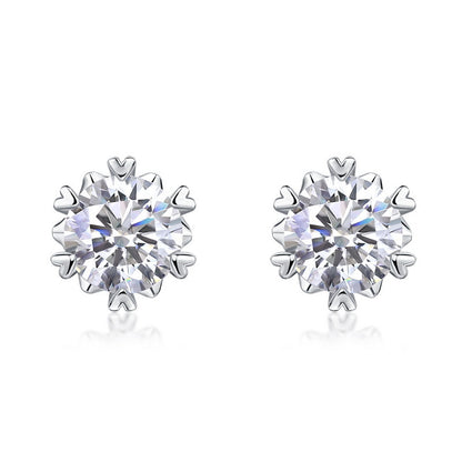1ctw Round Lab-Grown Diamond Heart 6-Prong Stud Earrings - S925 Silver