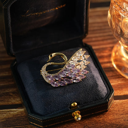Gold Purple Color Gradual Change Crystal Swan Animal Model Versatile Coat Brooch Women