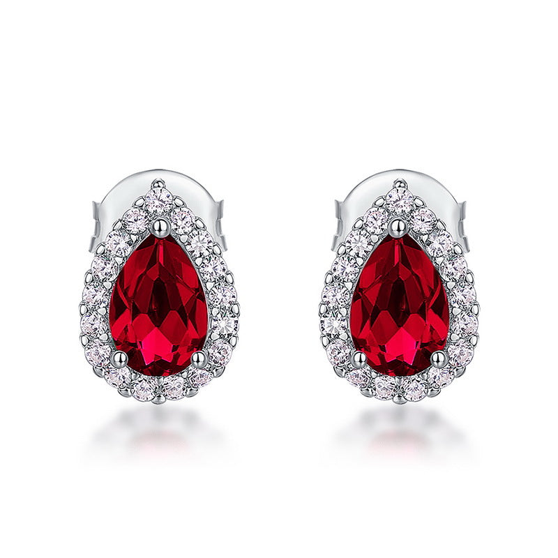 Pear-Cut Lab-Grown Emerald Stud Earrings - S925 Sterling Silver