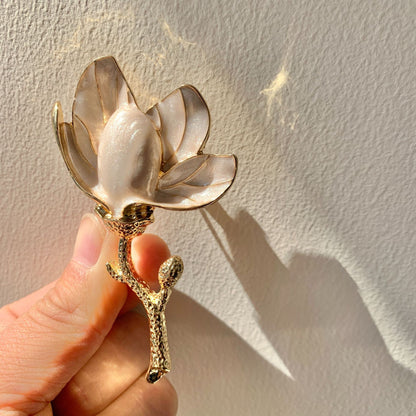 French Vintage Enamel Magnolia Brooch