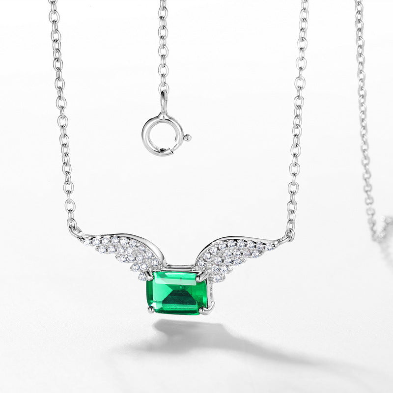 Angel Wings Lab-Grown Emerald Necklace - S925 Sterling Silver