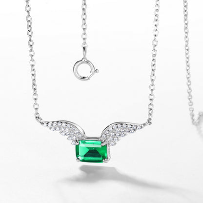 Angel Wings Lab-Grown Emerald Necklace - S925 Sterling Silver