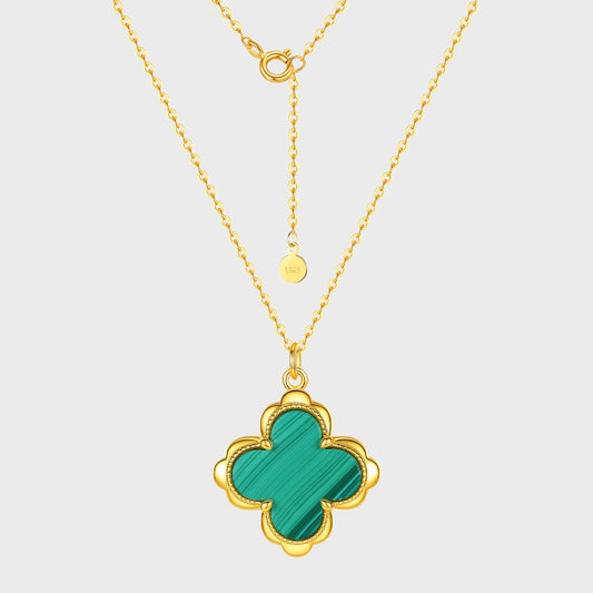 Lucky Clover Natural Malachite & S925 Silver Pendant Necklace | Dapaza