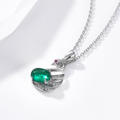 Regal Swan: Shimmering Lab-Grown Emerald Swan Necklace | 925 Silver