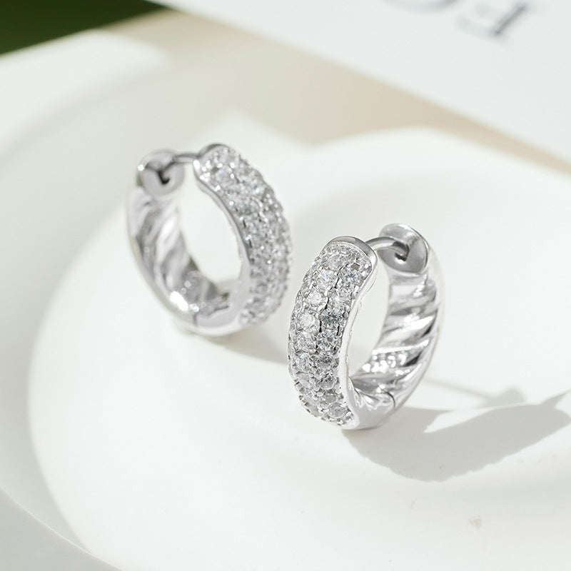 S925 Sterling Silver Earrings Women's Niche Design High-end Zircon Ring