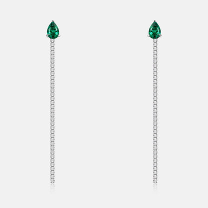 Cascading Dew: Teardrop Lab-Grown Emerald Tassel Drop Earrings | 925 Silver | Dapaza