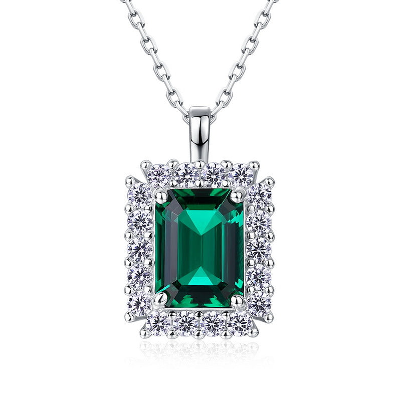 Vintage-Style Lab-Grown Emerald Pendant Necklace - S925 Sterling Silver