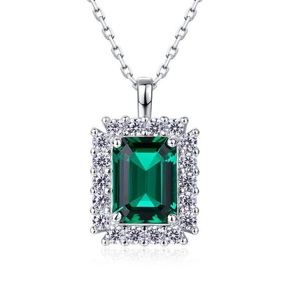 Vintage-Style Lab-Grown Emerald Pendant Necklace - S925 Sterling Silver